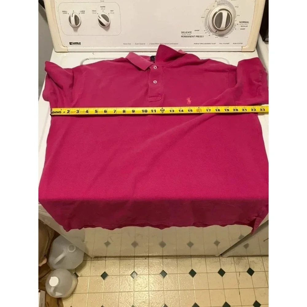 VTG Polo Ralph Lauren Hot Pink Lg Polo Button Up Golf Short Sleeve Preppy